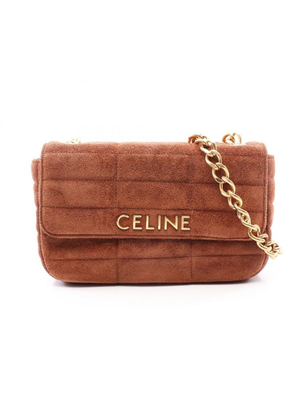 Celine Shoulder Bag Monochrome Brown Suede Matelasse Mono Chrono Chain